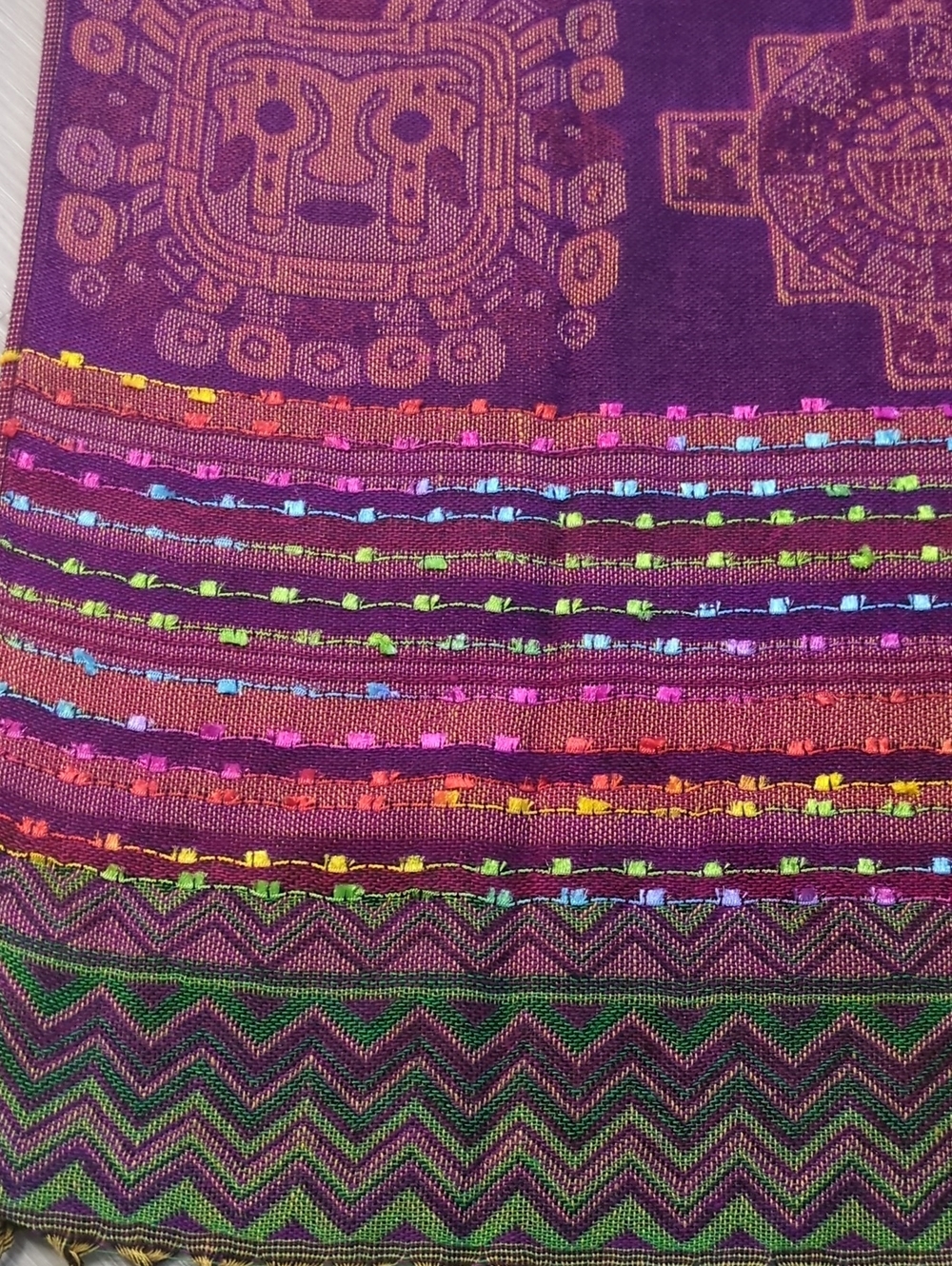 Boho Andean Pashmina Style Shawl Wrap Scarf Purple Fringe 27x70 Inca Southwester - Picture 4 of 14